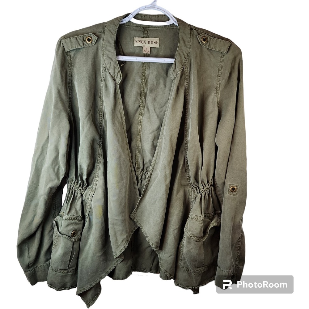 Knox Rose Womens Utility Jacket Army Green Lyocell Size Small Cinch Waist